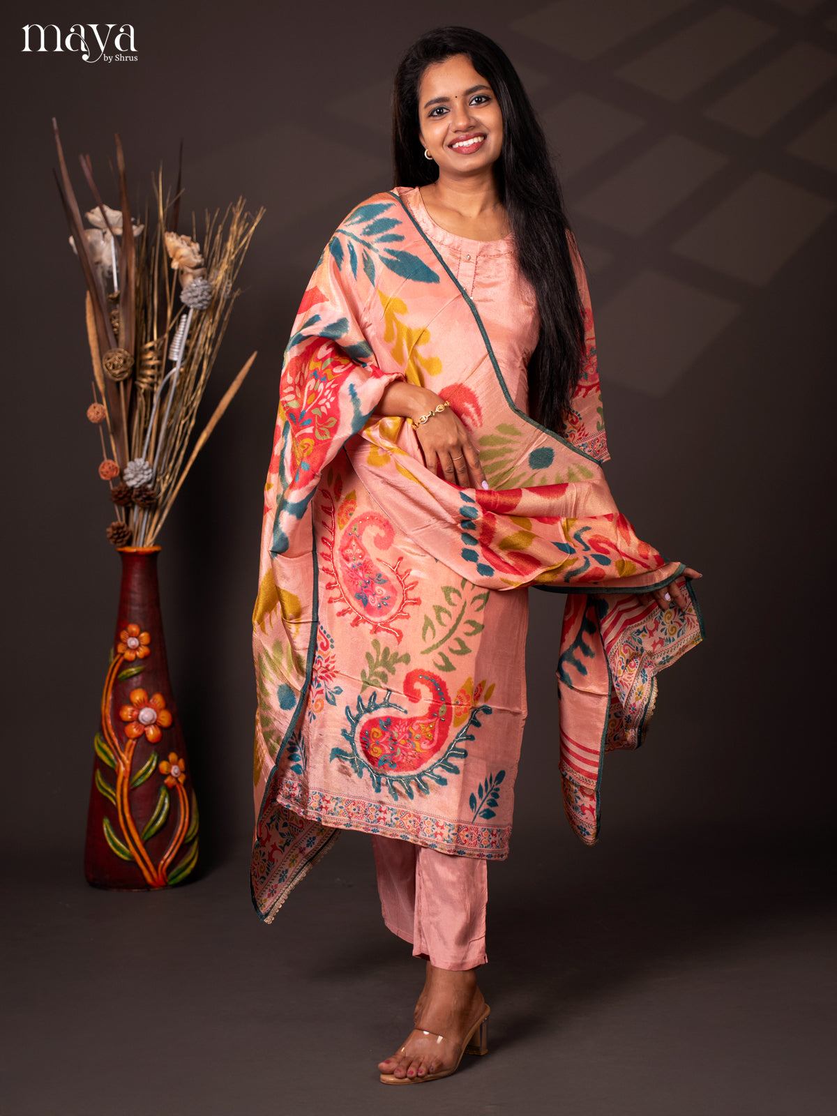 Embroidered Rayon 3Pc Pink Salwar Suit - Top, Bottom & Dupatta