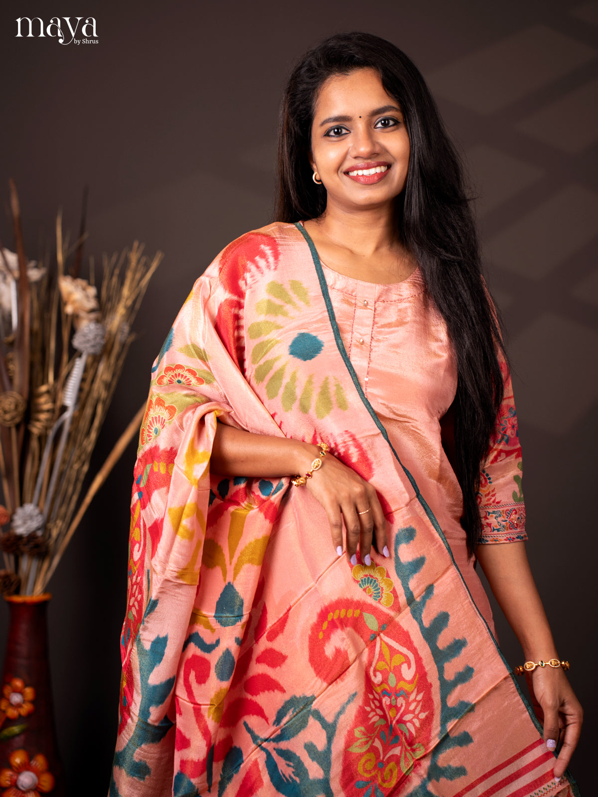 Embroidered Rayon 3Pc Pink Salwar Suit - Top, Bottom & Dupatta