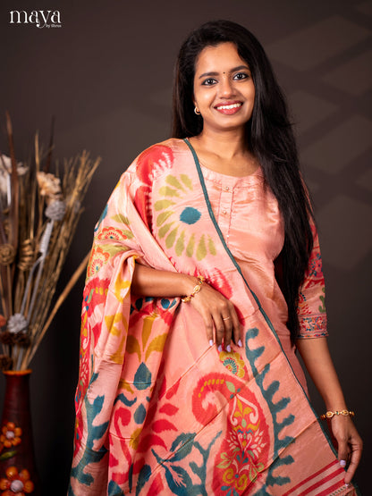 Embroidered Rayon 3Pc Pink Salwar Suit - Top, Bottom & Dupatta
