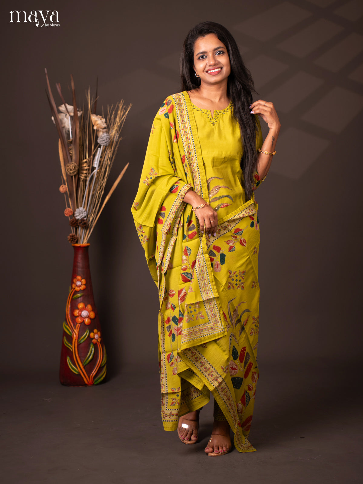 Embroidered Rayon 3Pc Green Salwar Suit - Top, Bottom & Dupatta