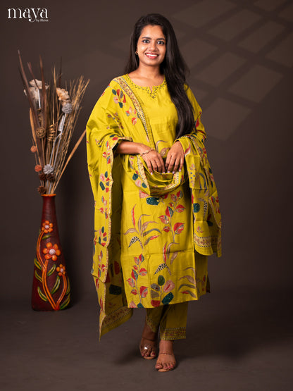 Embroidered Rayon 3Pc Green Salwar Suit - Top, Bottom & Dupatta