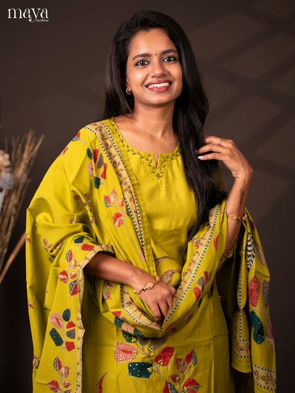Embroidered Rayon 3Pc Green Salwar Suit - Top, Bottom & Dupatta