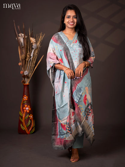 Embroidered Rayon 3Pc Blue Salwar Suit - Top, Bottom & Dupatta
