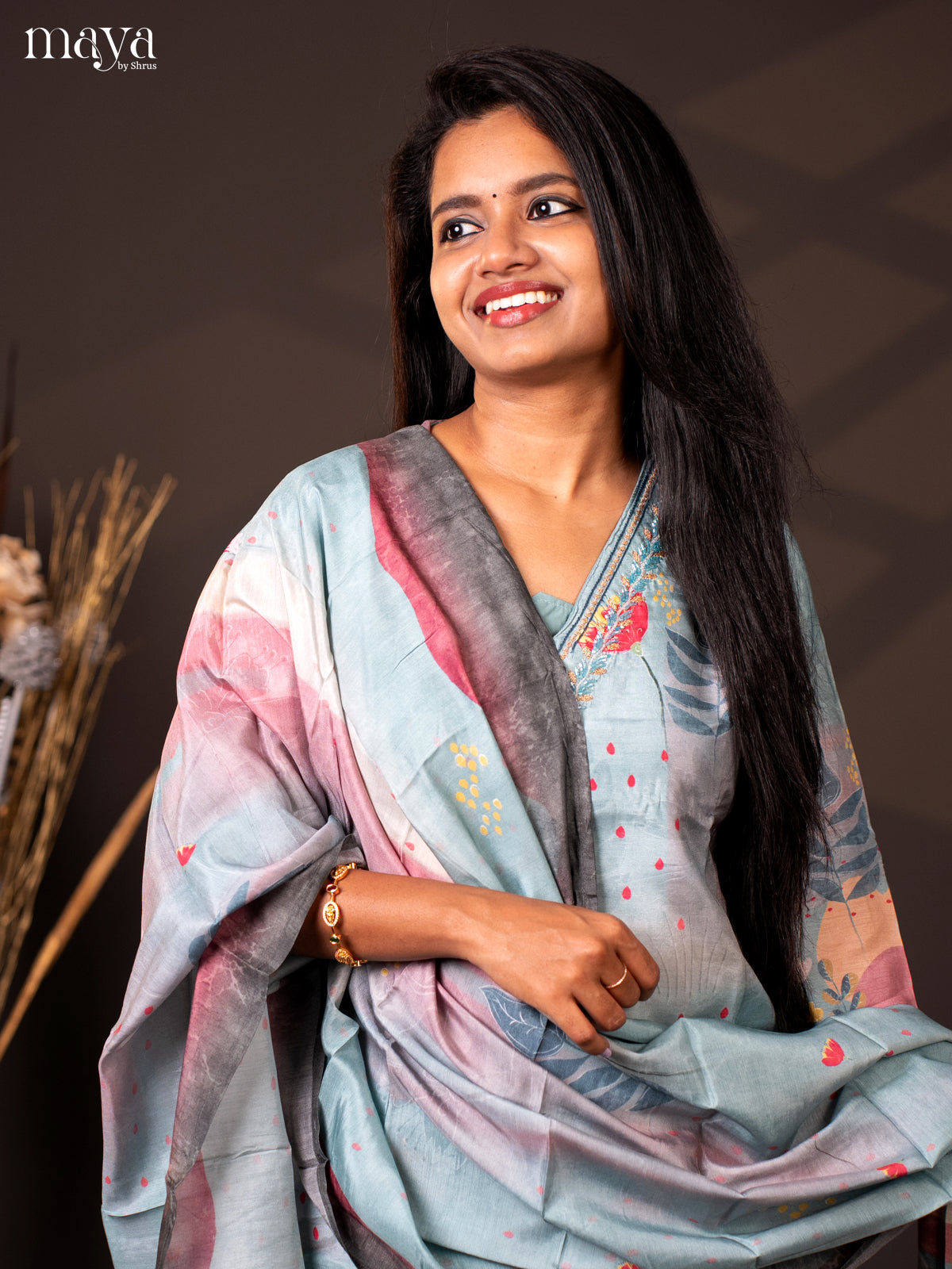 Embroidered Rayon 3Pc Blue Salwar Suit - Top, Bottom & Dupatta