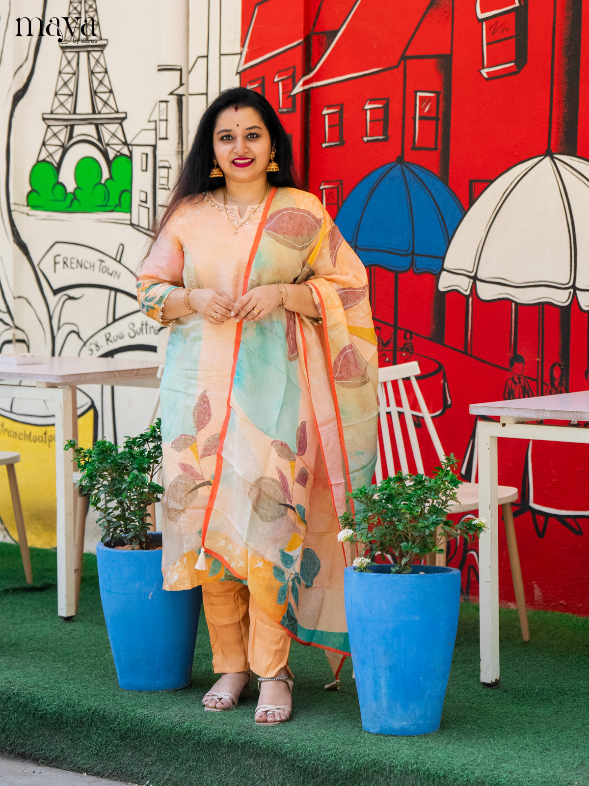 Embroidered Semi Raw Silk 3Pc Orange Salwar Suit - Top, Bottom & Dupatta