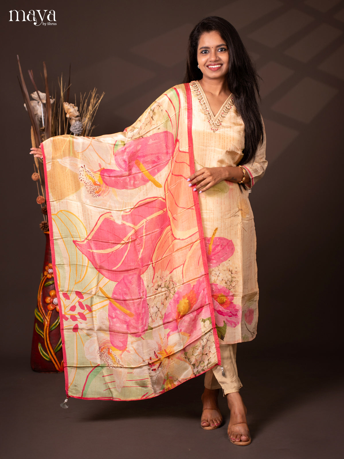 Embroidered Rayon 3Pc Sandal Salwar Suit - Top, Bottom & Dupatta