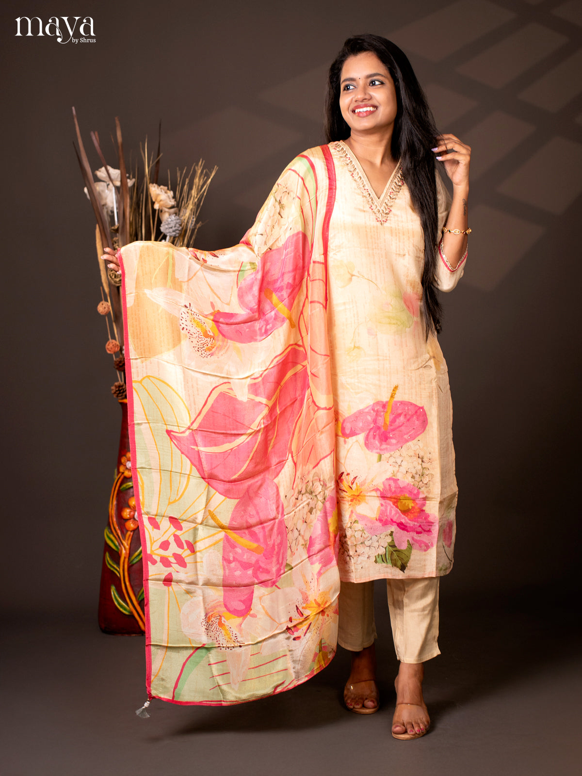 Embroidered Rayon 3Pc Sandal Salwar Suit - Top, Bottom & Dupatta