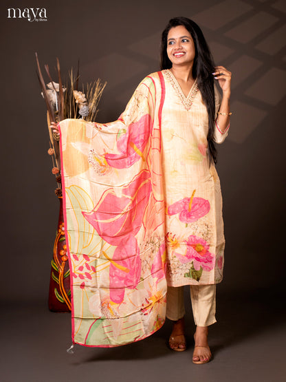 Embroidered Rayon 3Pc Sandal Salwar Suit - Top, Bottom & Dupatta