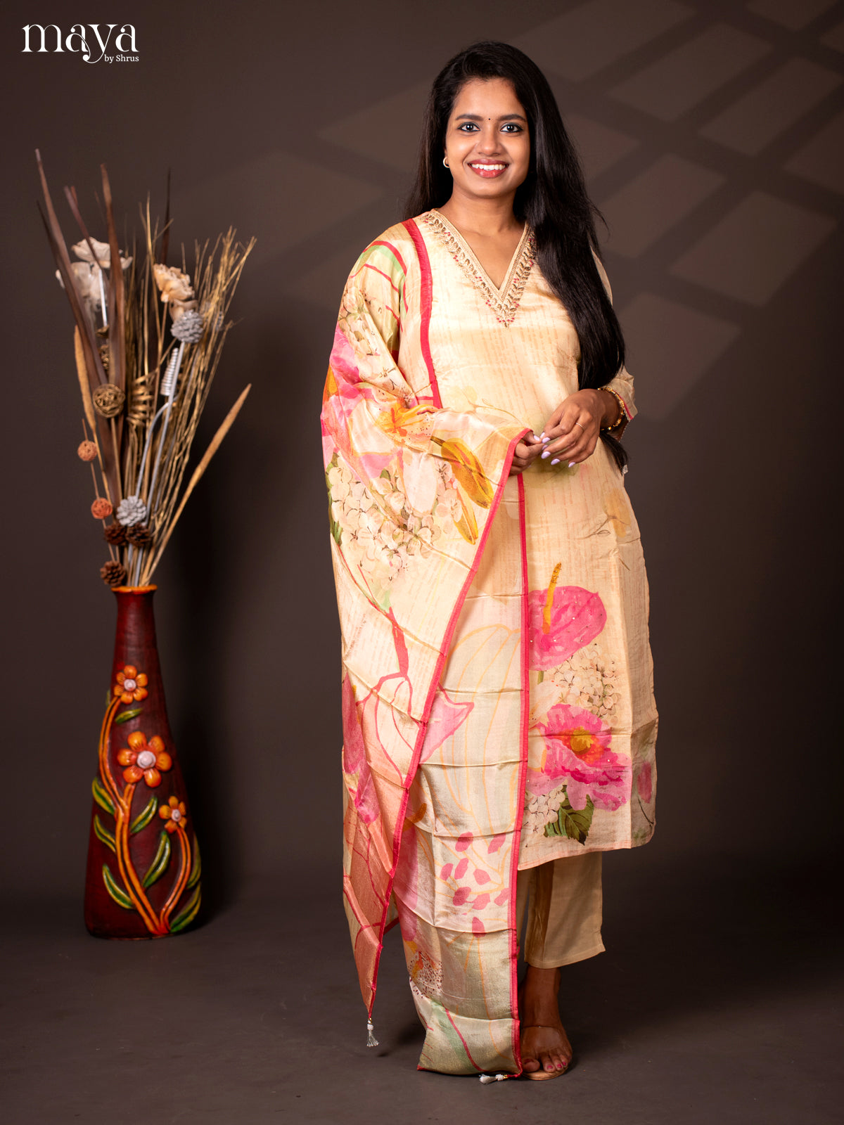 Embroidered Rayon 3Pc Sandal Salwar Suit - Top, Bottom & Dupatta