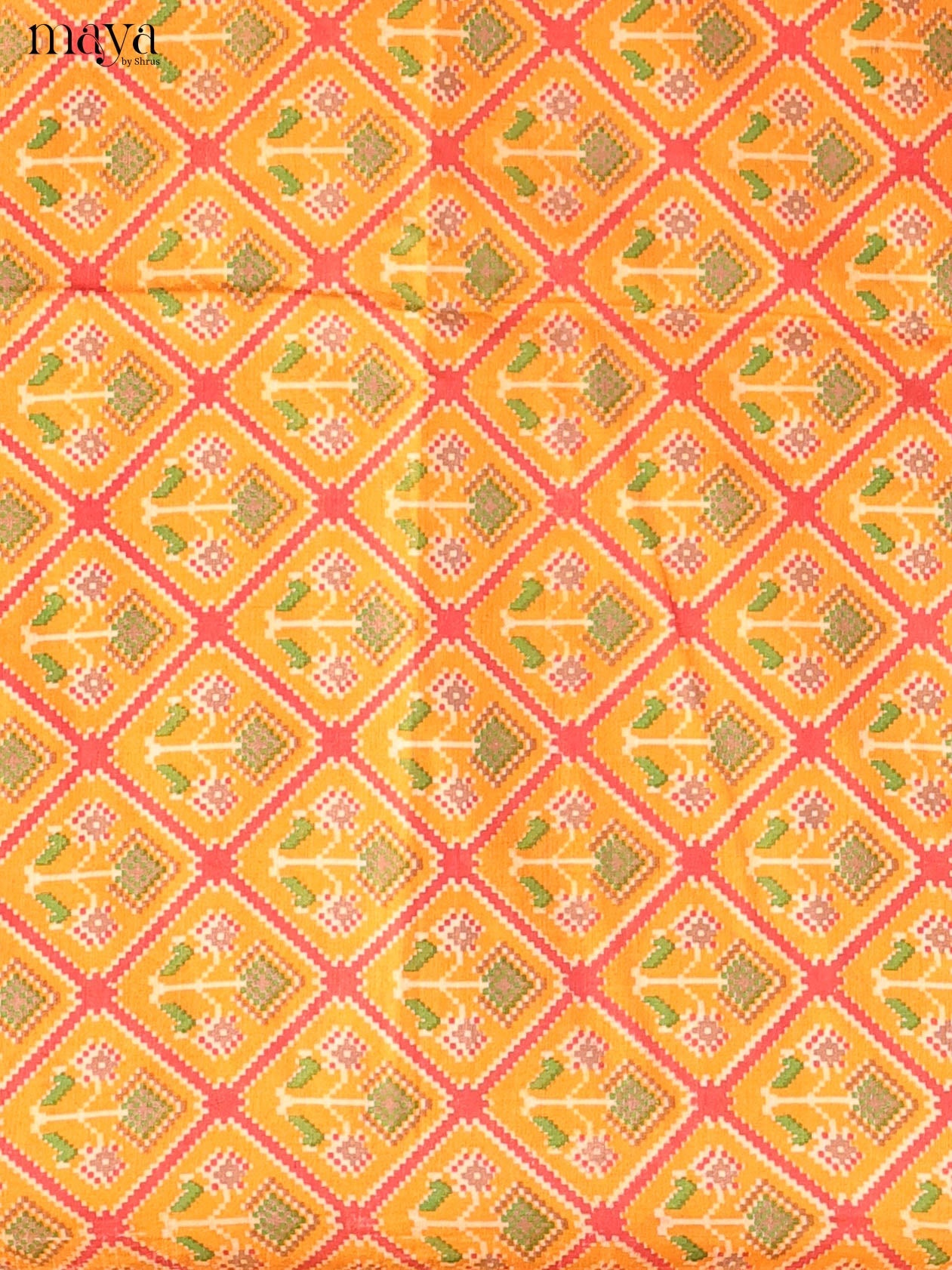 Mustard Yellow & Reddish Pink Semi Patola Unstitched Top, Bottom & Dupatta - MDB08091