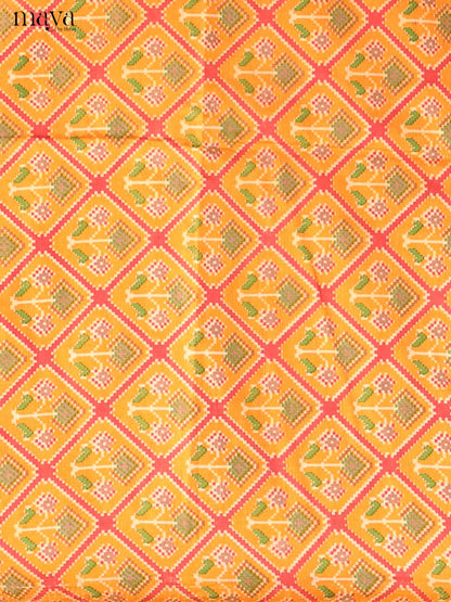 Mustard Yellow & Reddish Pink Semi Patola Unstitched Top, Bottom & Dupatta - MDB08091
