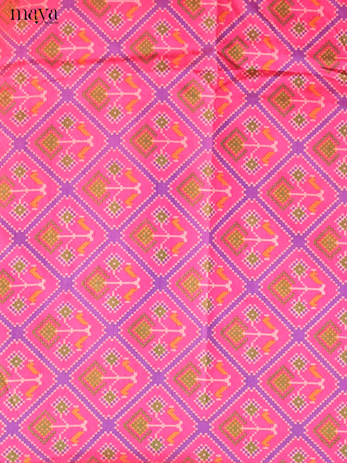 Pink & Purple Semi Patola Unstitched Top, Bottom & Dupatta - MDB08092