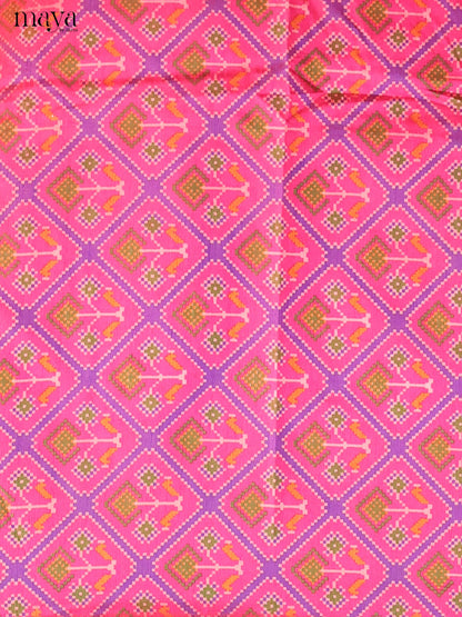 Pink & Purple Semi Patola Unstitched Top, Bottom & Dupatta - MDB08092