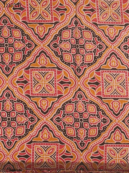 Light Brown & Maroon Semi Patola Unstitched Top, Bottom & Dupatta - MDB08095