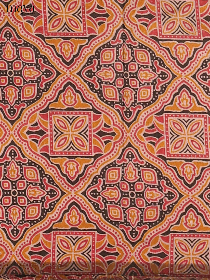 Light Brown & Maroon Semi Patola Unstitched Top, Bottom & Dupatta - MDB08095