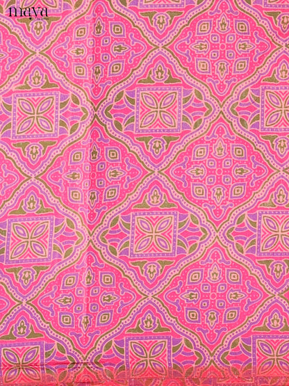 Pink & Purple Semi Patola Unstitched Top, Bottom & Dupatta - MDB08096