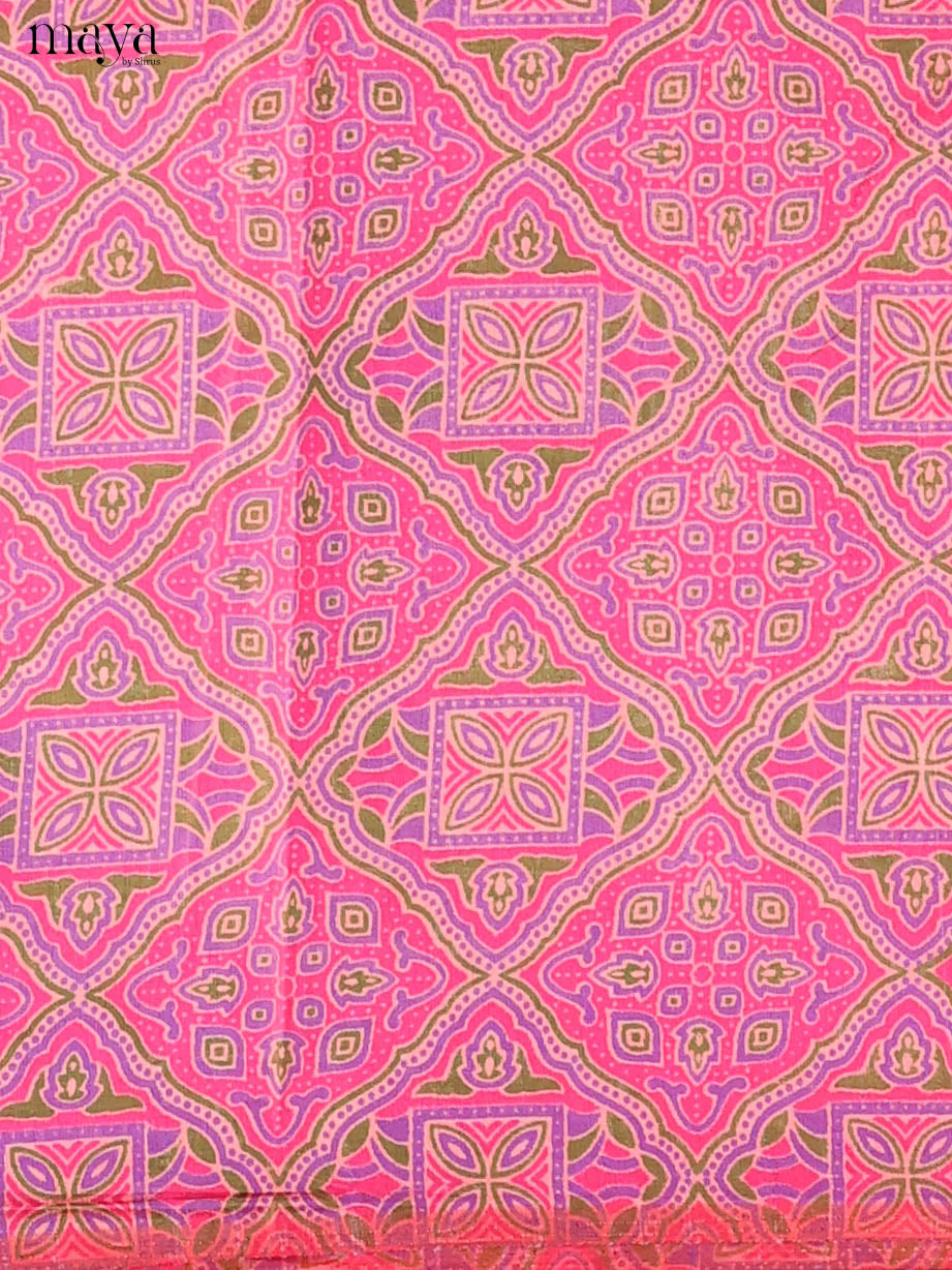 Pink & Purple Semi Patola Unstitched Top, Bottom & Dupatta - MDB08096