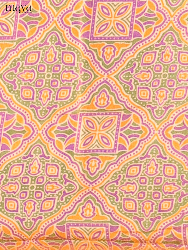 Mustard & Purple Semi Patola Unstitched Top, Bottom & Dupatta - MDB08097
