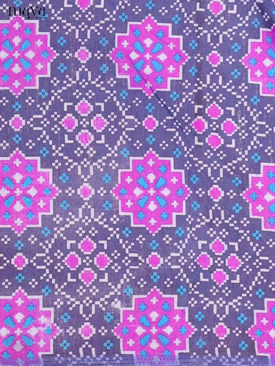 Violet & Purple Semi Patola Unstitched Top, Bottom & Dupatta - MDB08099