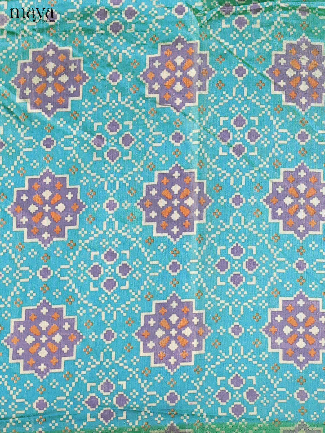 Blue & Purple Semi Patola Unstitched Top, Bottom & Dupatta - MDB08100