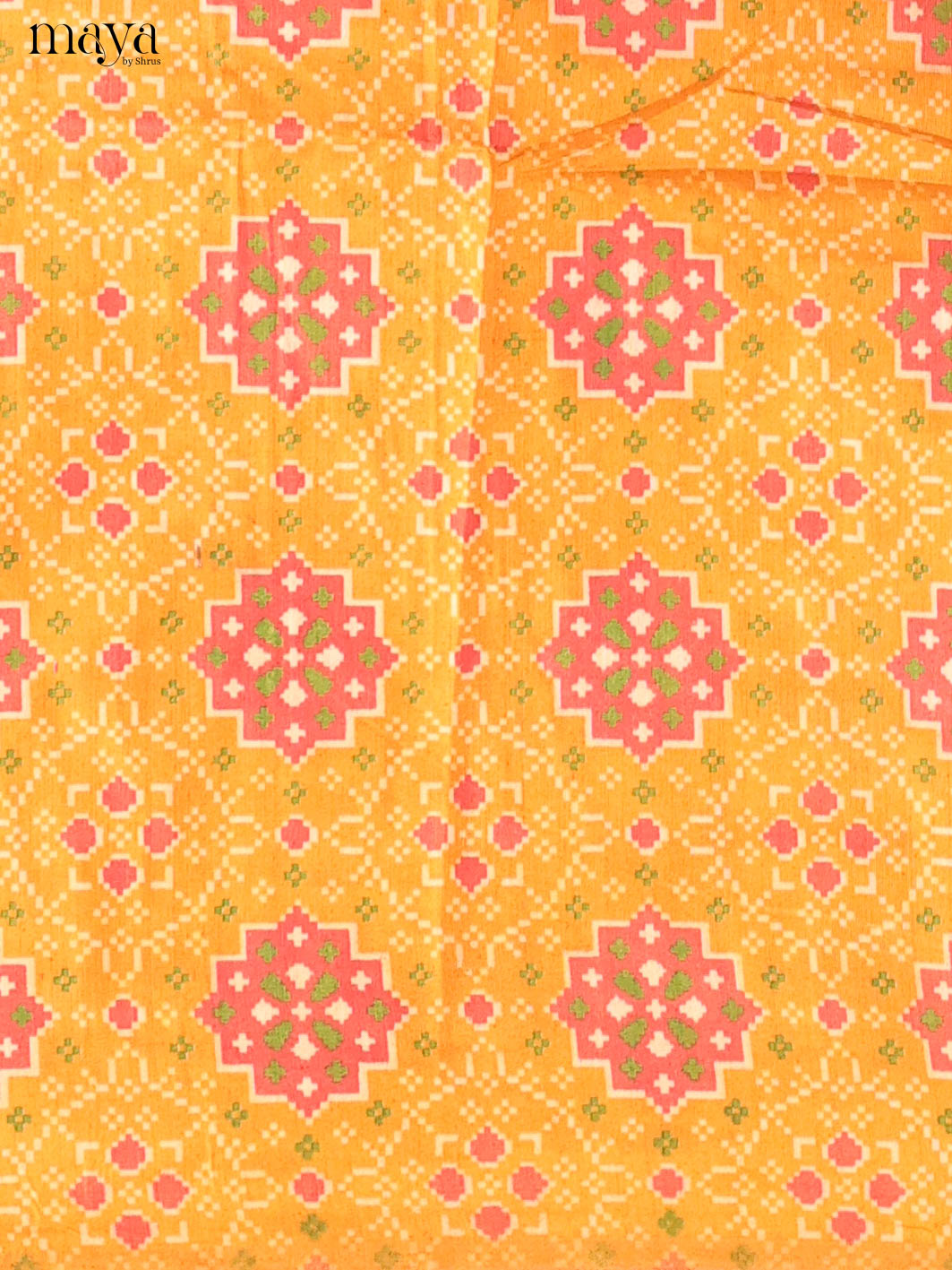 Mustard Yellow & Red Semi Patola Unstitched Top, Bottom & Dupatta - MDB08101