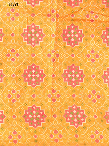 Mustard Yellow & Red Semi Patola Unstitched Top, Bottom & Dupatta - MDB08101