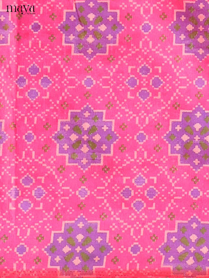 Pink & Purple Semi Patola Unstitched Top, Bottom & Dupatta - MDB08102