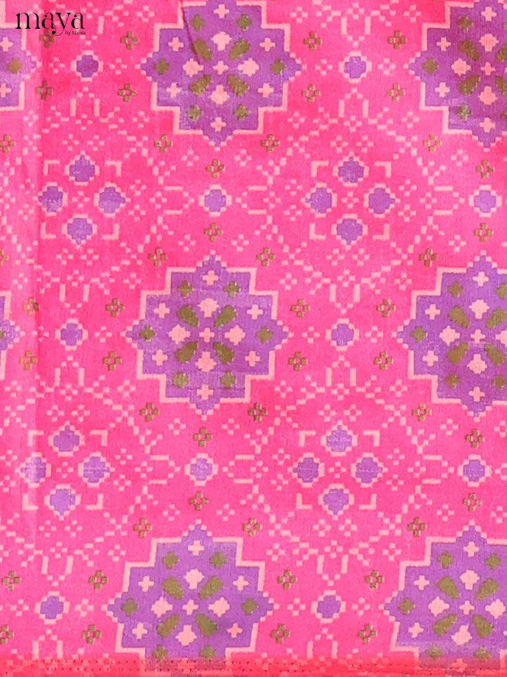 Pink & Purple Semi Patola Unstitched Top, Bottom & Dupatta - MDB08102