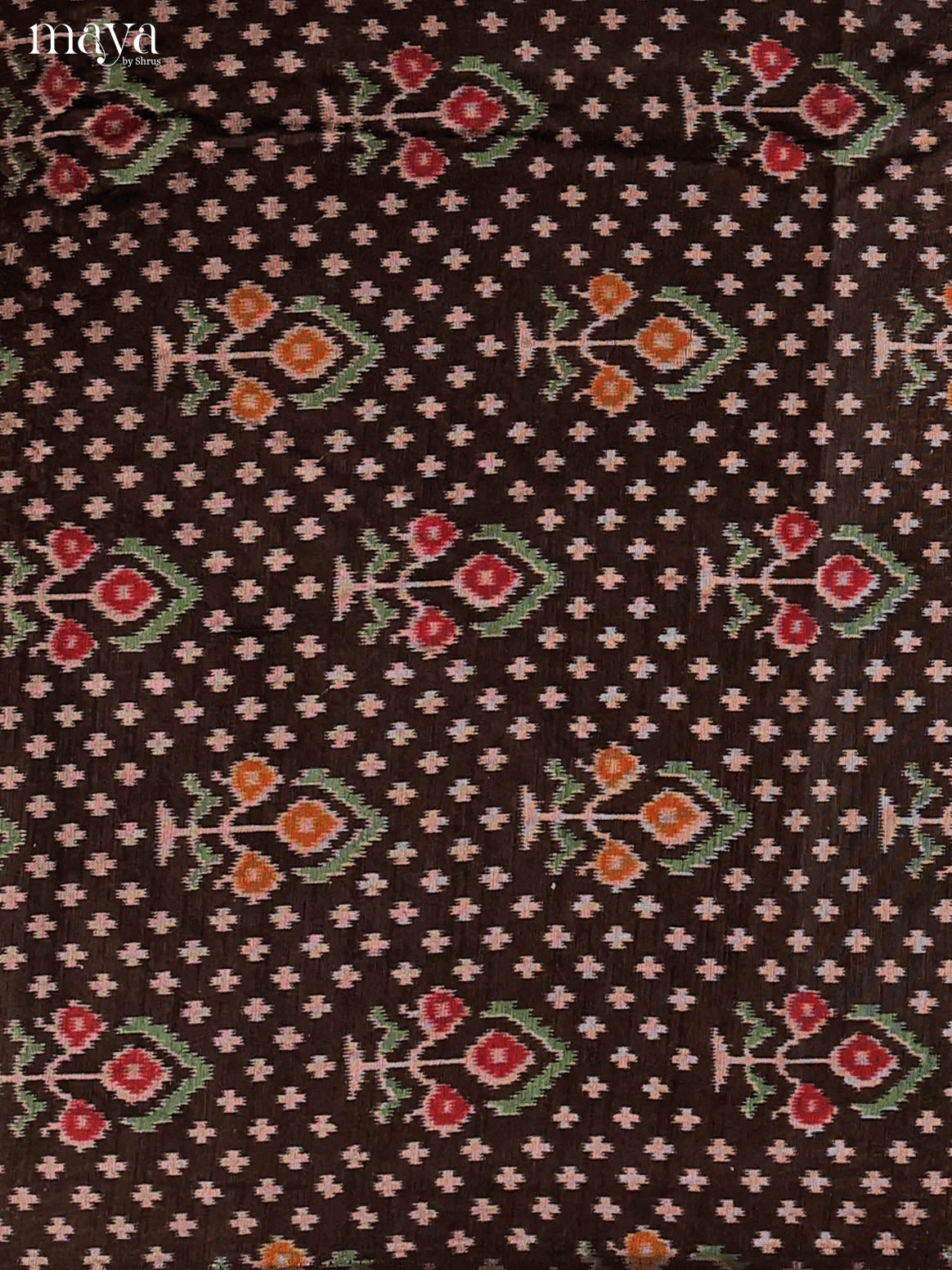 Black & Maroon Semi Patola Unstitched Top, Bottom & Dupatta - MDB08103