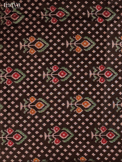 Black & Maroon Semi Patola Unstitched Top, Bottom & Dupatta - MDB08103