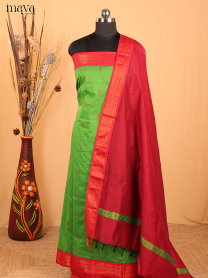 Green & Red Kalyani Cotton Unstitched Top & Dupatta - MDB11002