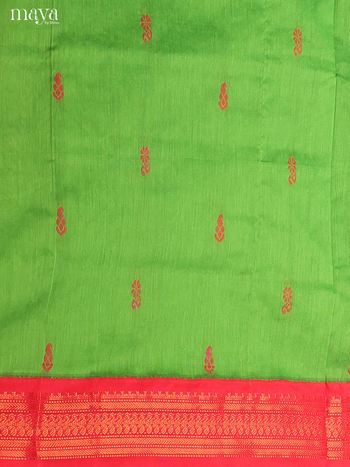 Green & Red Kalyani Cotton Unstitched Top & Dupatta - MDB11002