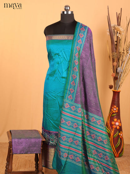 Blue & Purple Semi Patola Unstitched Top, Bottom & Dupatta - MDB12002