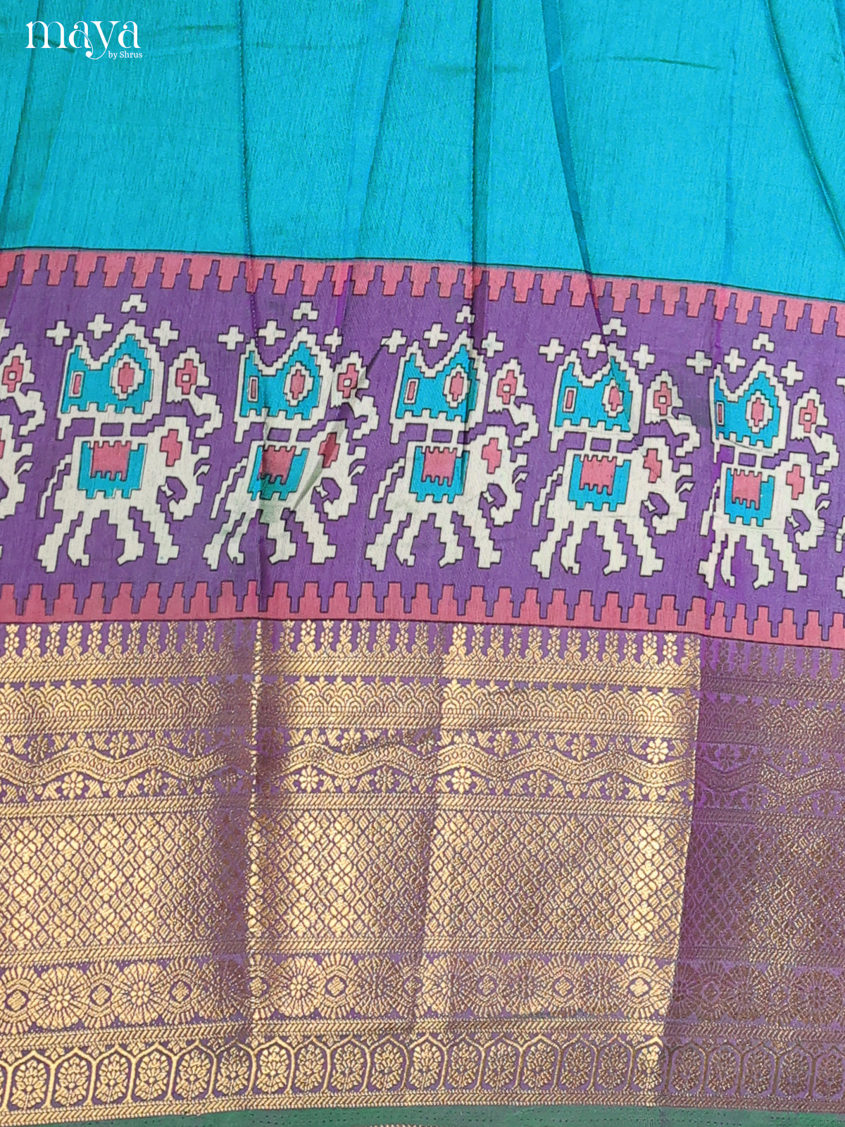 Blue & Purple Semi Patola Unstitched Top, Bottom & Dupatta - MDB12002
