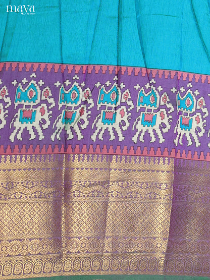 Blue & Purple Semi Patola Unstitched Top, Bottom & Dupatta - MDB12002