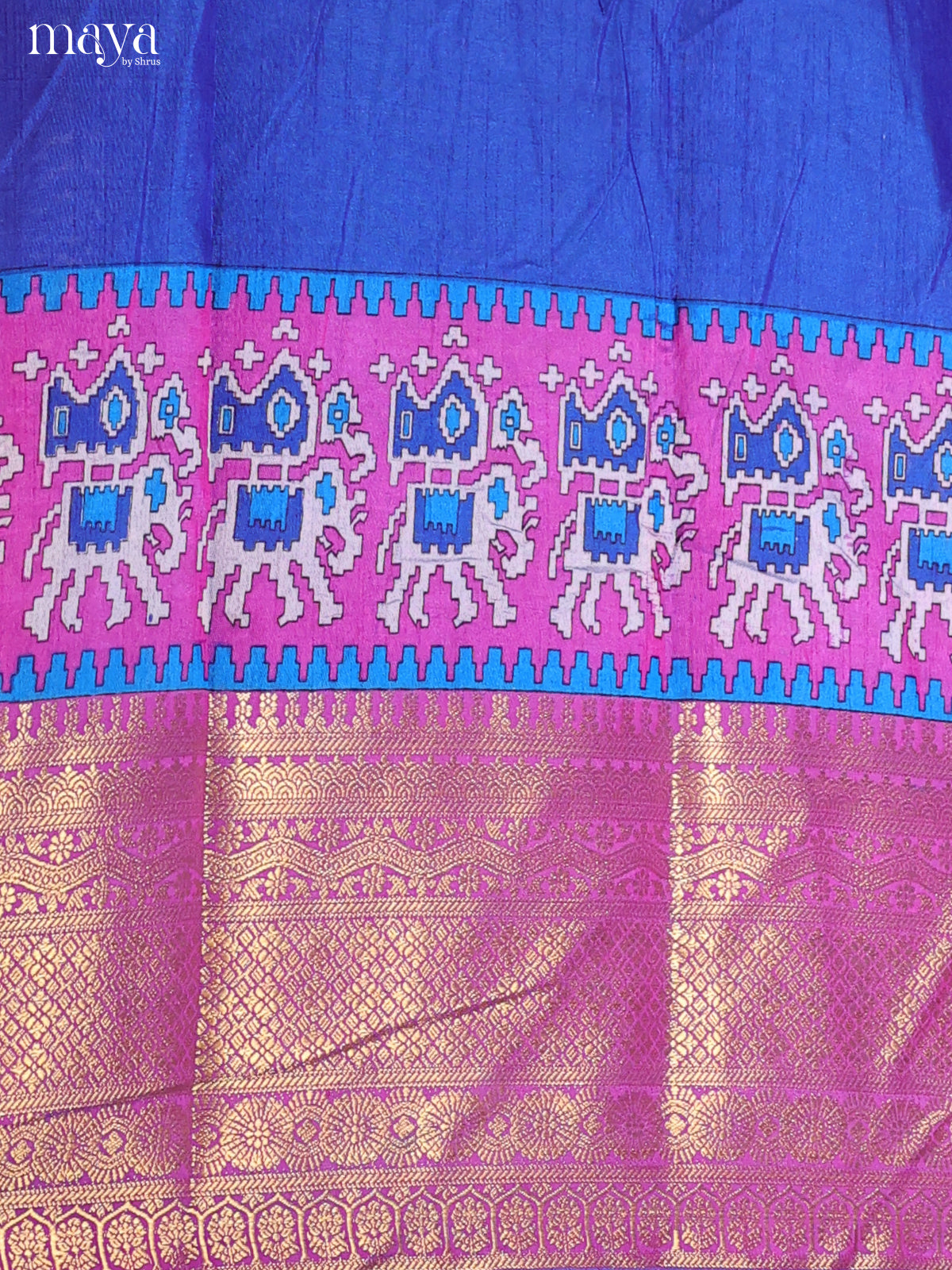 Blue & Purple Semi Patola Unstitched Top, Bottom & Dupatta - MDB12003