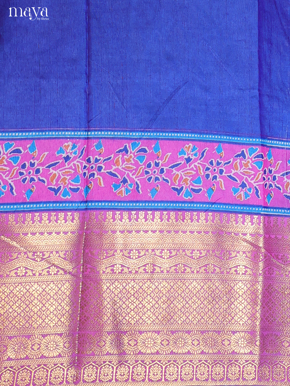 Blue & Purple Semi Patola Unstitched Top, Bottom & Dupatta - MDB12007