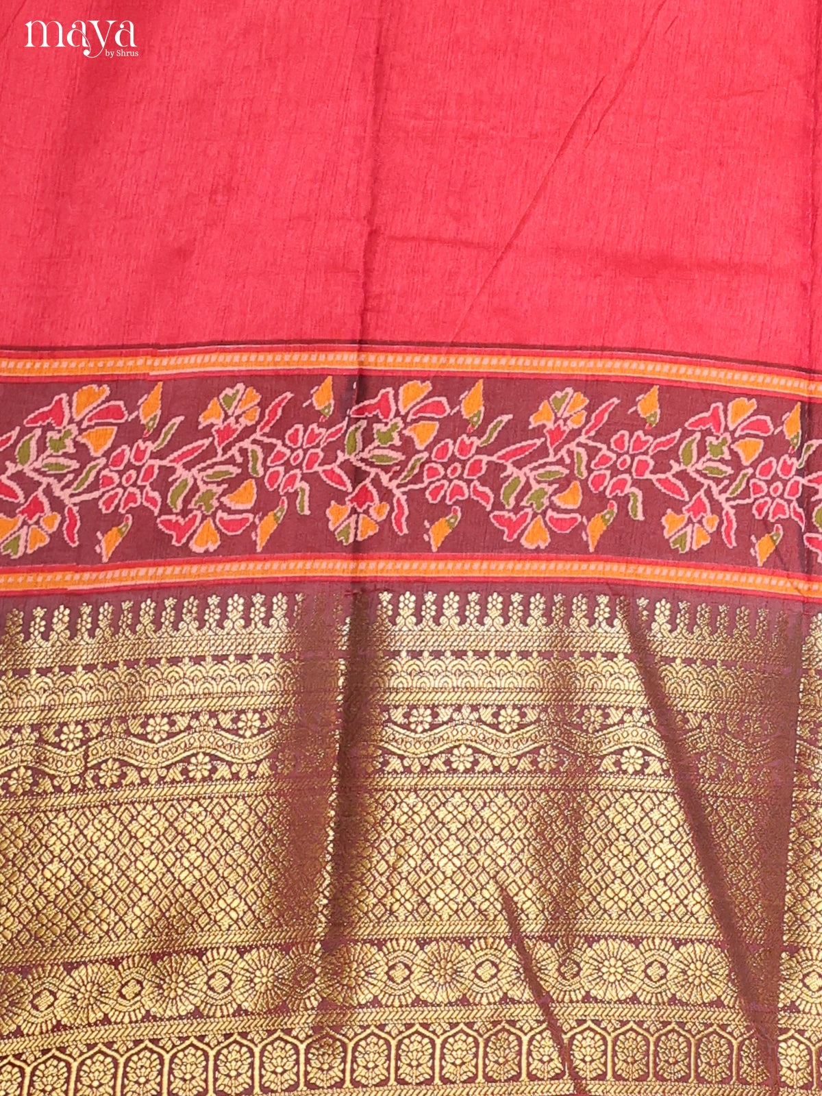 pink & Mauve Pink Semi Patola Unstitched Top, Bottom & Dupatta - MDB12008