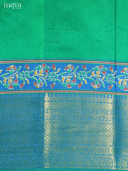 Green & Blue Semi Patola Unstitched Top, Bottom & Dupatta - MDB12009