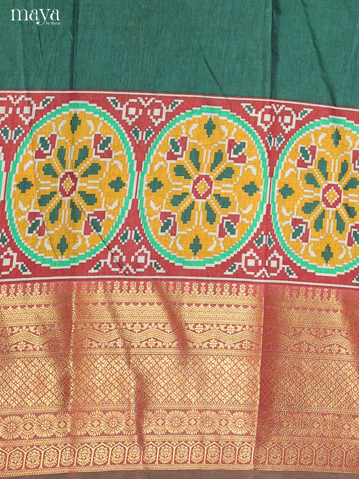 Peacock Blue & Maroon Semi Patola Unstitched Top, Bottom & Dupatta - MDB12011
