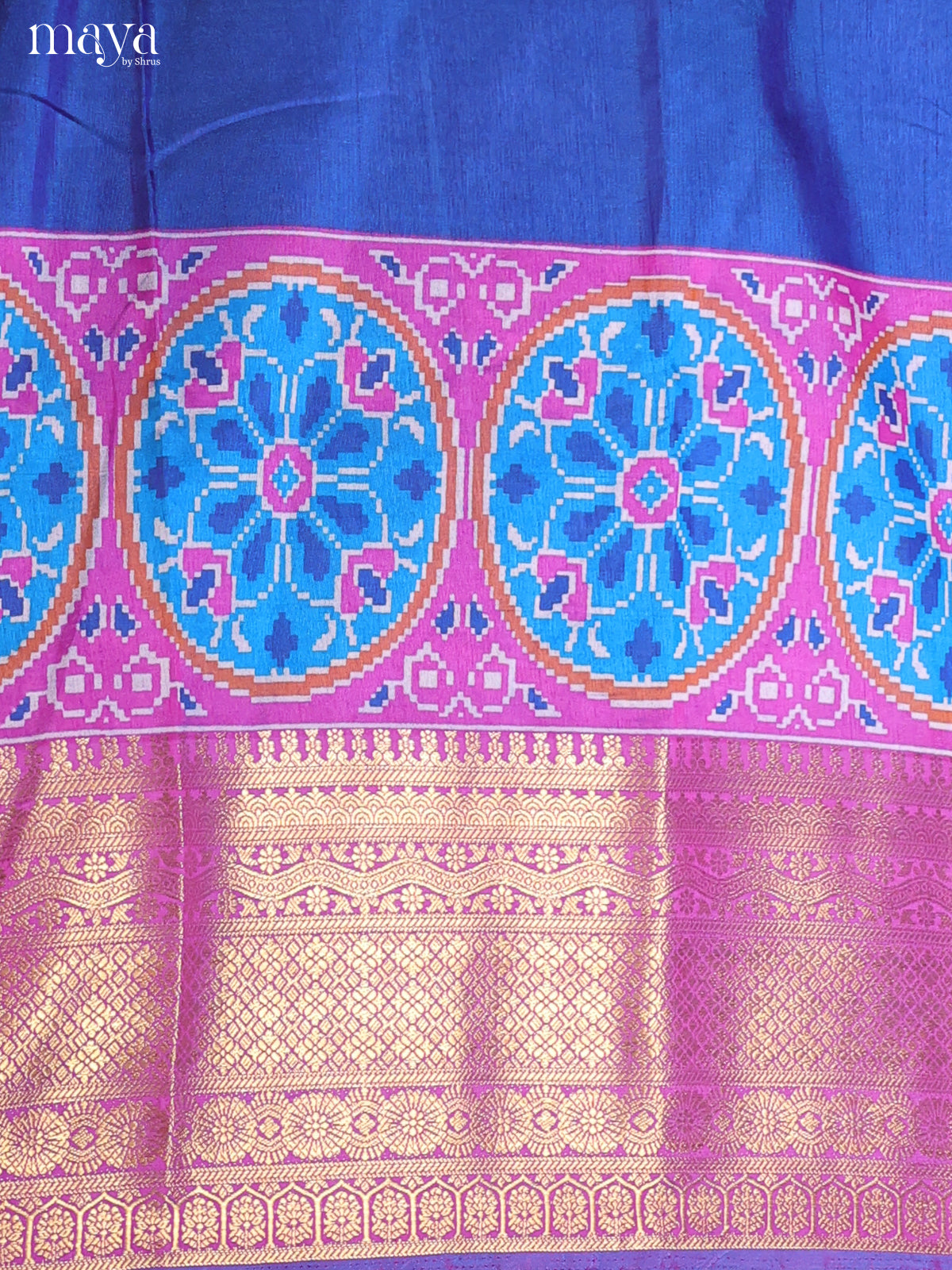 Blue & Purple Semi Patola Unstitched Top, Bottom & Dupatta - MDB12012