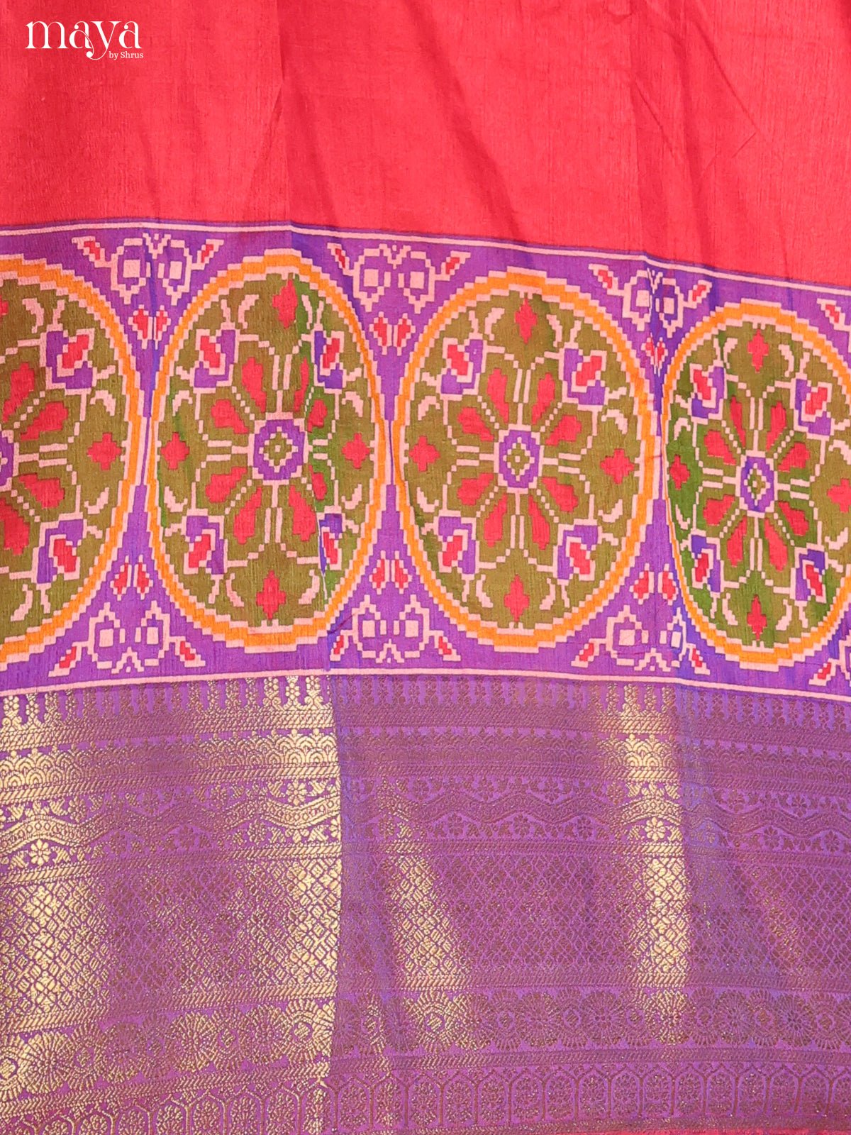 Pink & Purple Semi Patola Unstitched Top, Bottom & Dupatta - MDB12013