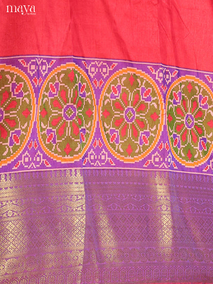 Pink & Purple Semi Patola Unstitched Top, Bottom & Dupatta - MDB12013