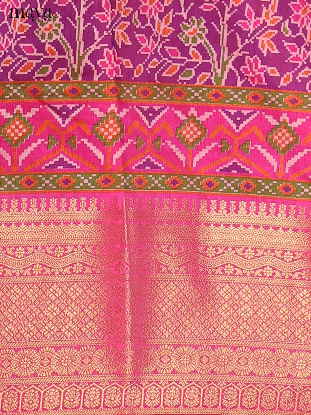 Purple & Dark Pink Semi Patola Unstitched Top, Bottom & Dupatta - MDB15001