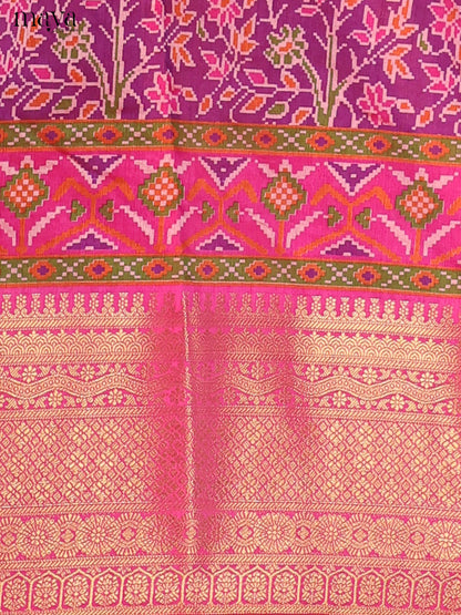 Purple & Dark Pink Semi Patola Unstitched Top, Bottom & Dupatta - MDB15001