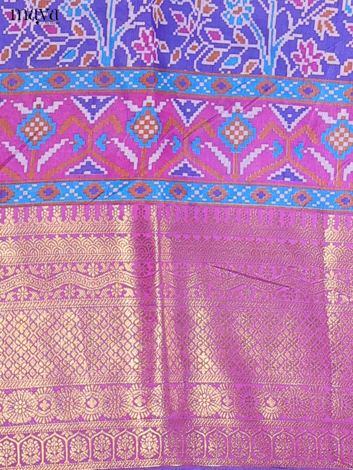 Royal Blue & Violet Semi Patola Unstitched Top, Bottom & Dupatta -MDB15003