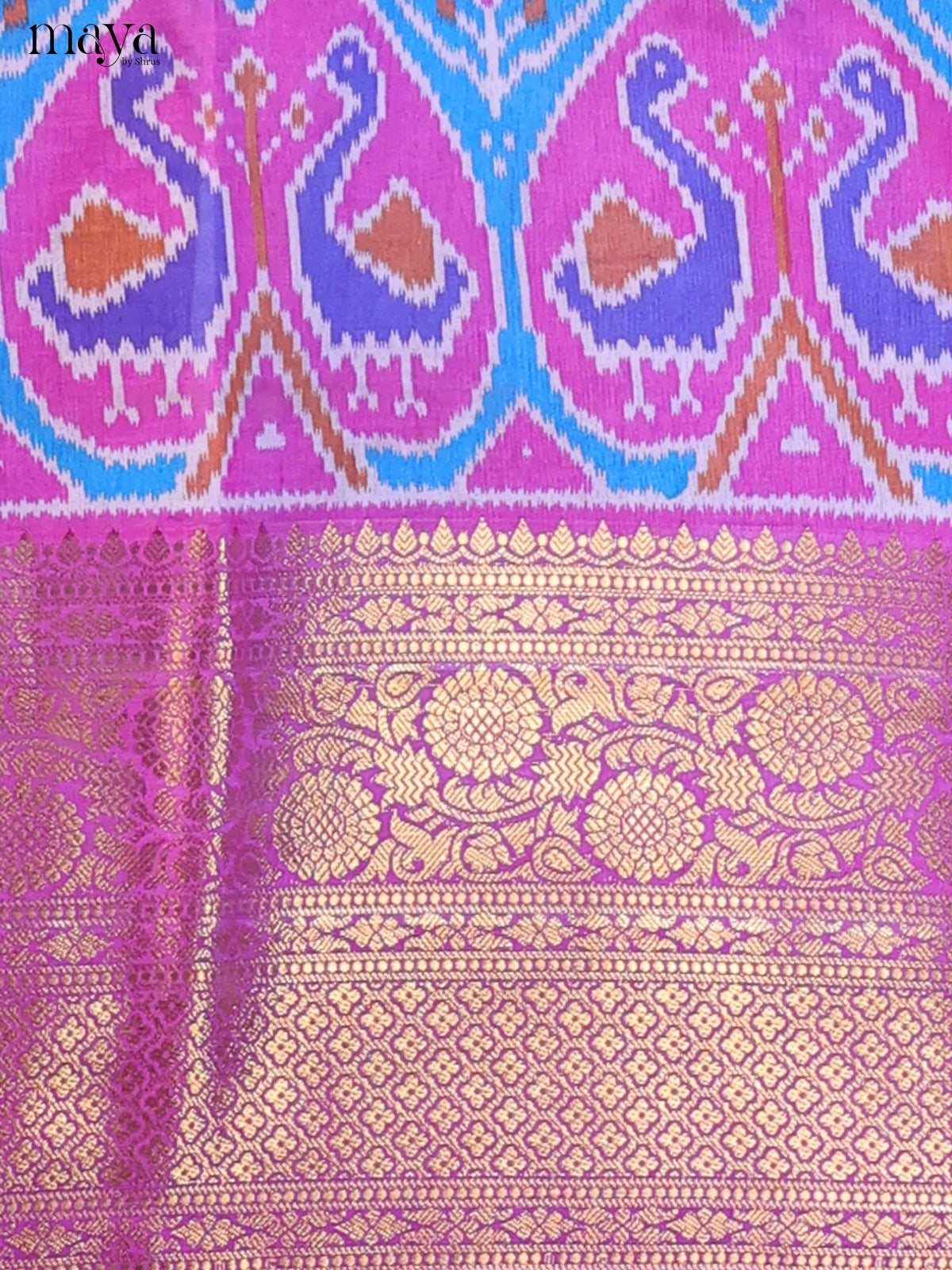 Royal blue & Purple Semi Patola Unstitched Top, Bottom & Dupatta - MDB15005