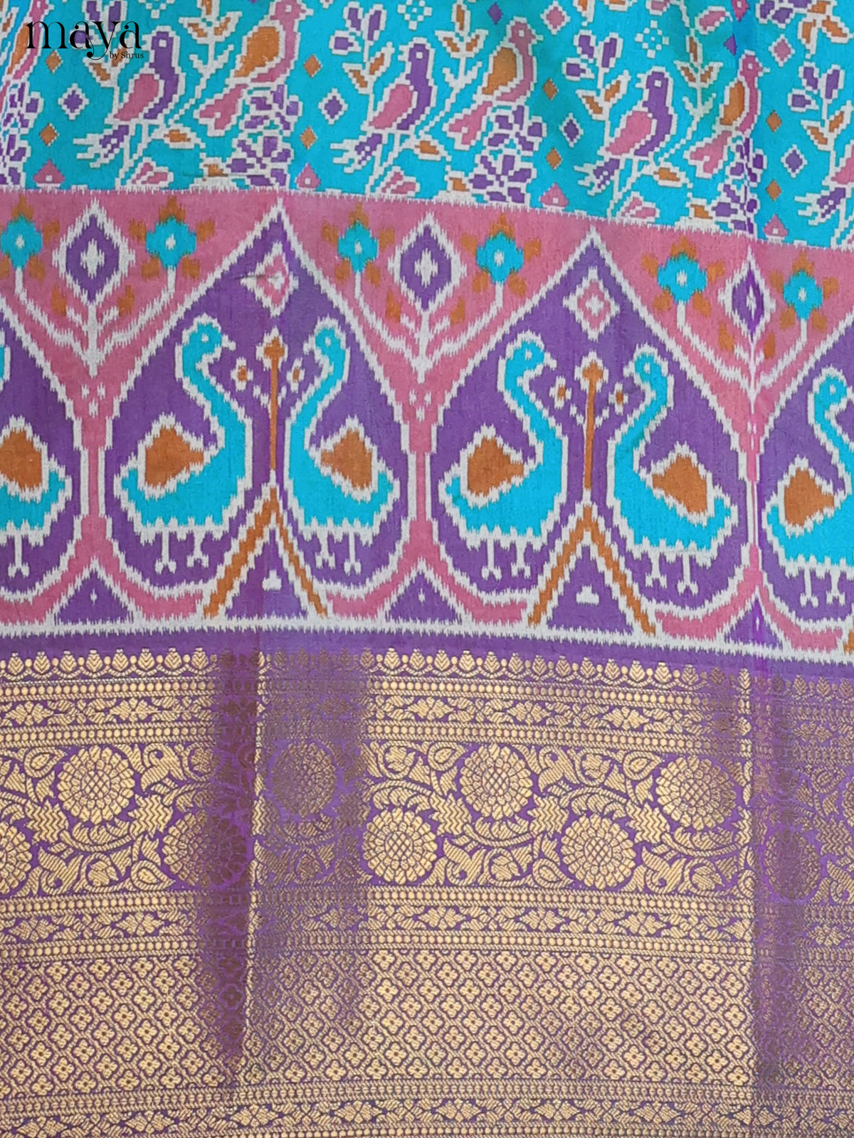 Blue & Purple Semi Patola Unstitched Top, Bottom & Dupatta - MDB15006