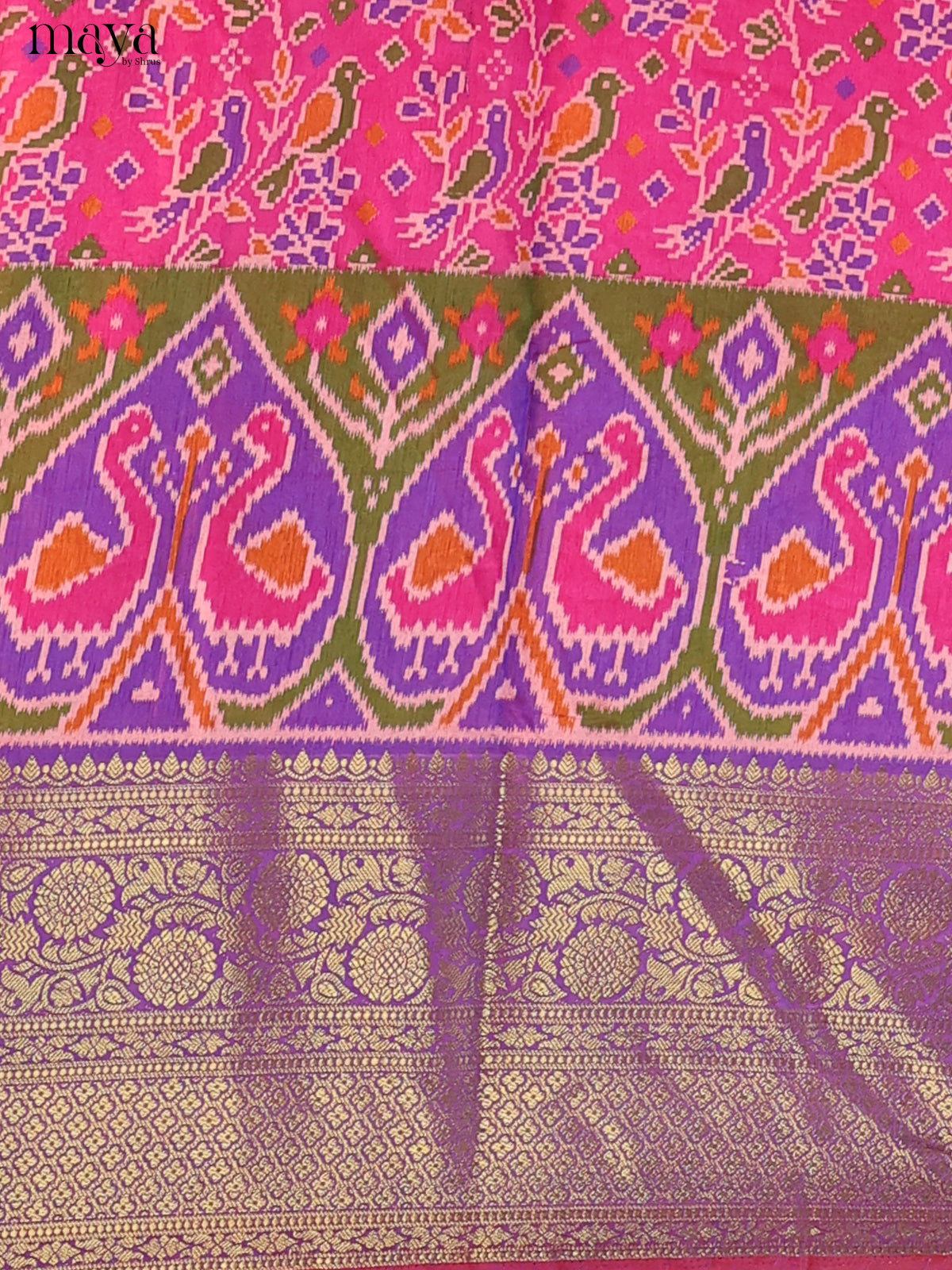 Magenta & Purple Semi Patola Unstitched Top, Bottom & Dupatta - MDB15007