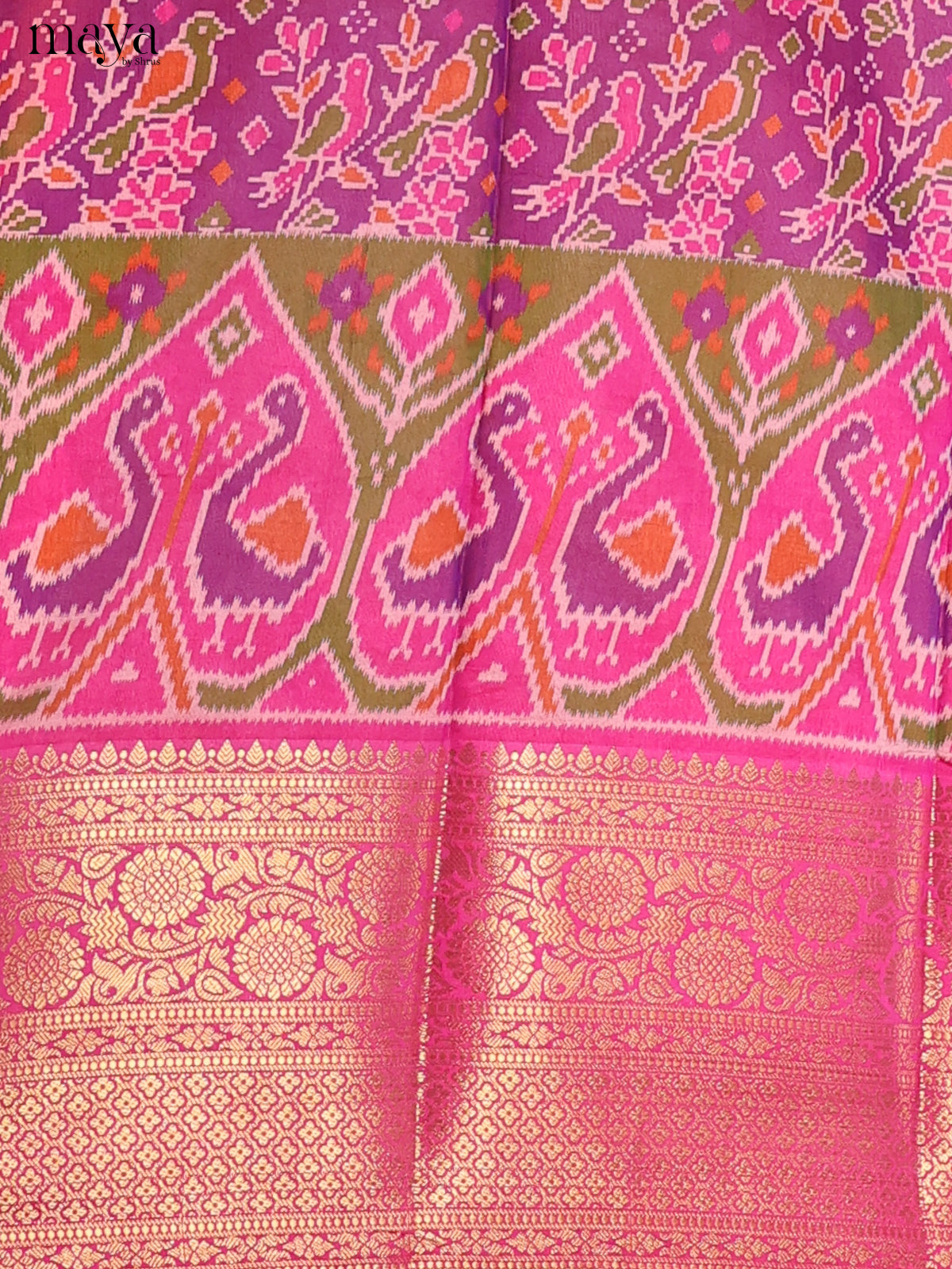 purple & Dark Magenta Semi Patola Unstitched Top, Bottom & Dupatta - MDB15008